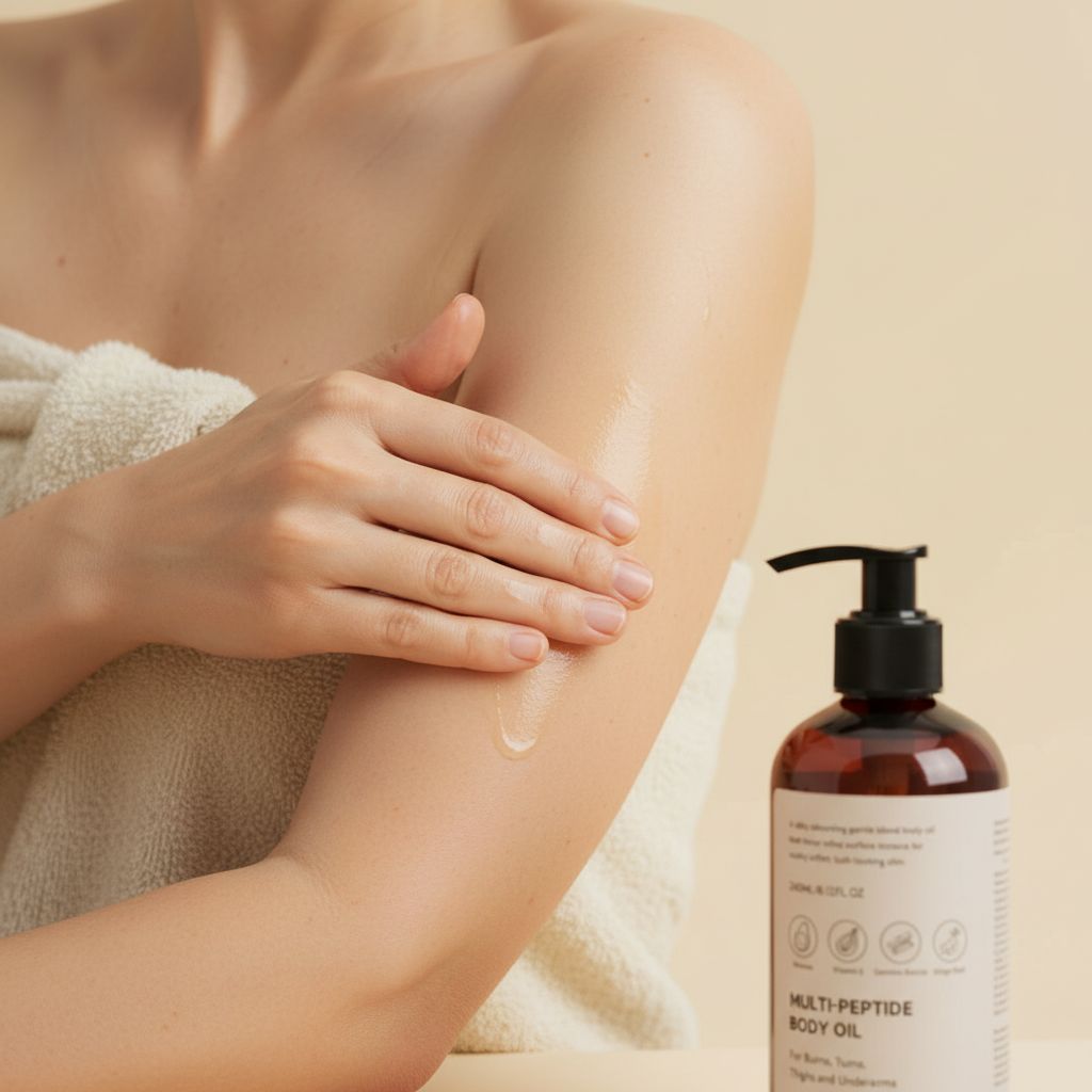 Massaging the body oil into the upper arm