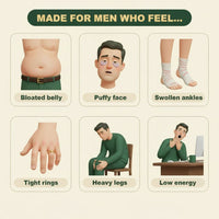 Made for men who feel: bloated belly, puffy face, swollen ankles, tight rings, heavy legs, low energy